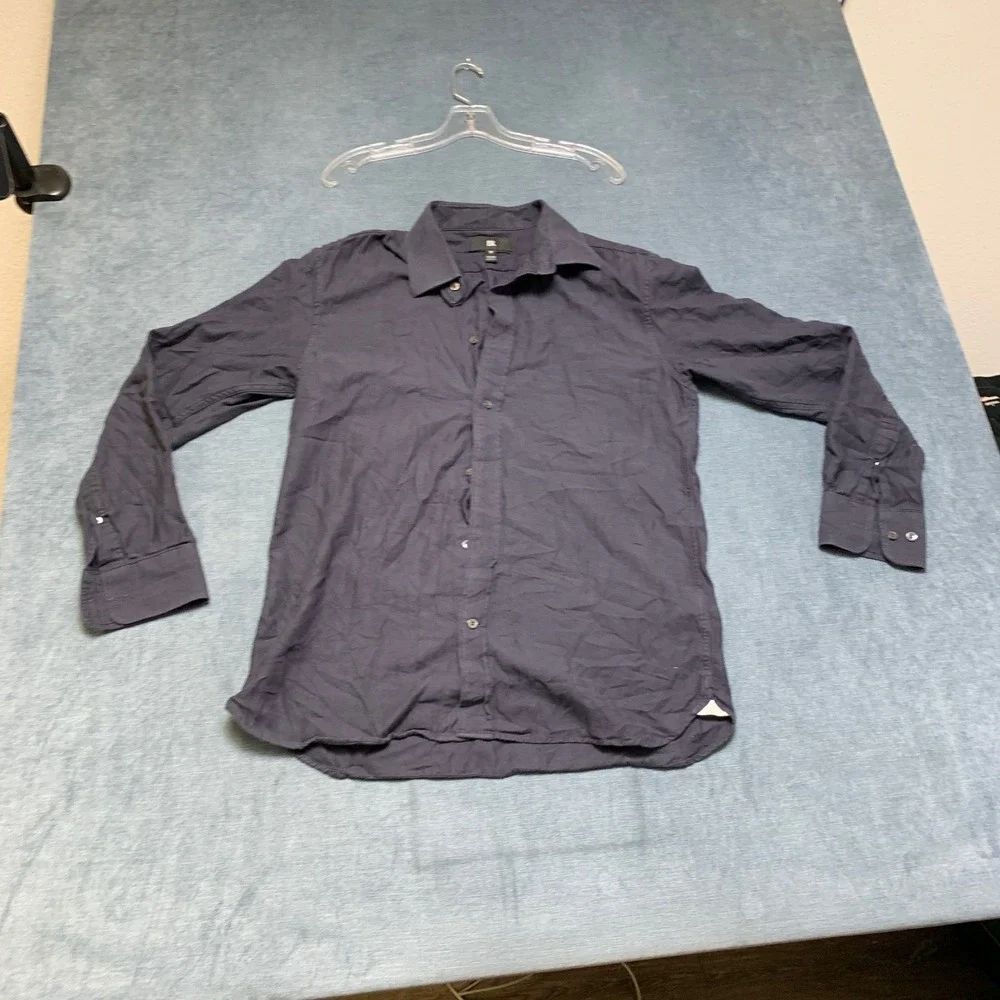 Banana Republic Tailored Slim Fit Shirt Mens Medium Black Herringbone Button Up